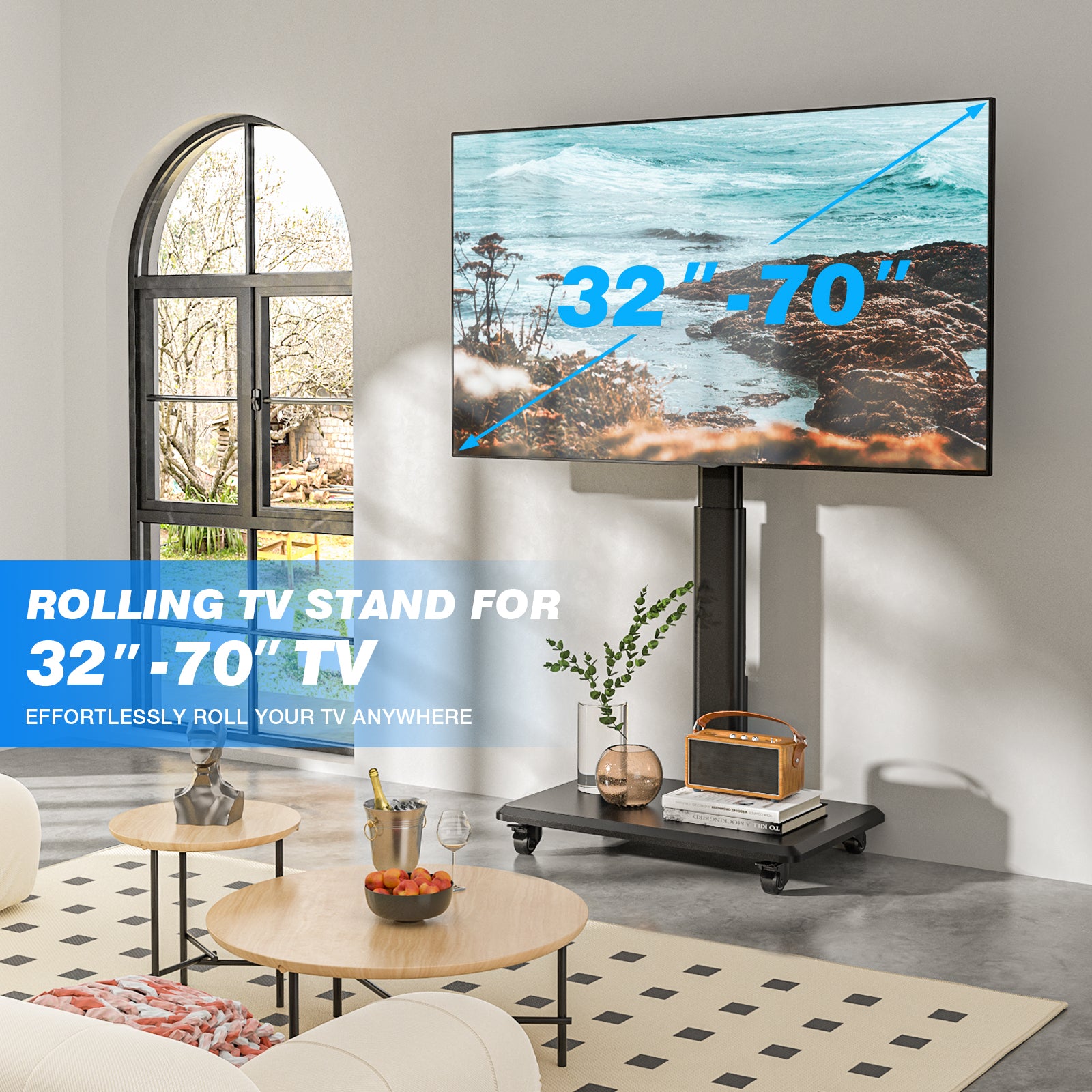 Rfiver Sleek Rolling TV Stand with Power Outlet for 32-70 Inch TVs